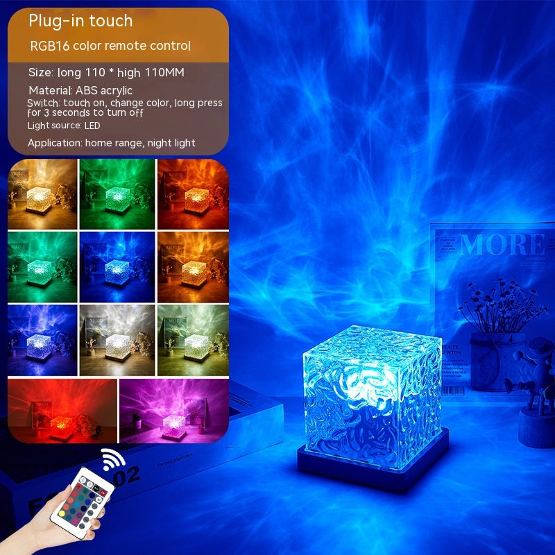 AquaAura: LED Water Ripple Projection Crystal Lamp