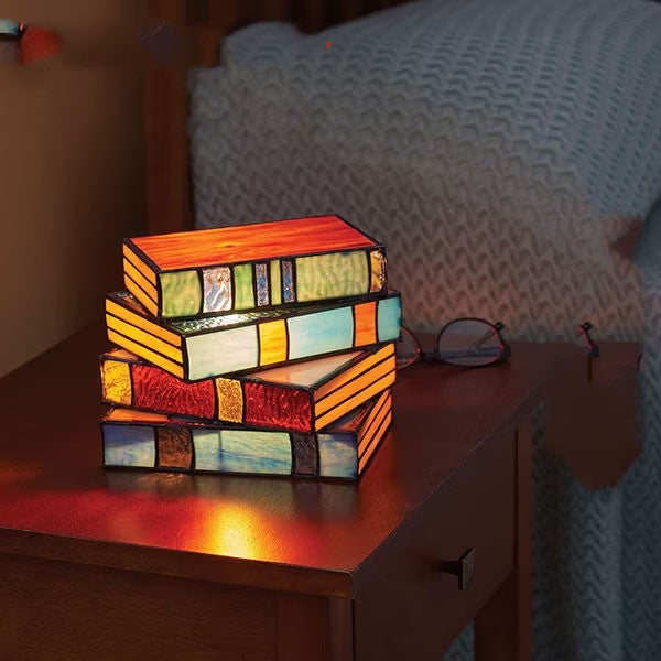 LiteraryGlow: Stacked Books Lamp - Resin Handicraft Reading Light