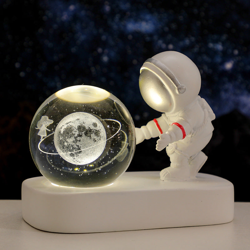 CosmicDreams: Glowing Planetary Galaxy Astronaut Crystal Ball Night Light