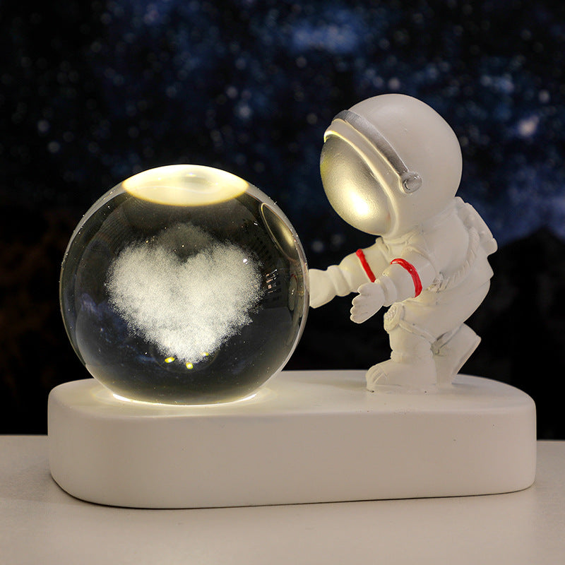 CosmicDreams: Glowing Planetary Galaxy Astronaut Crystal Ball Night Light